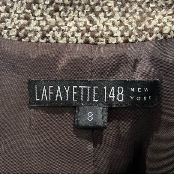 Lafayette 148 New York Wool Blend Brown and Beige Tweed Blazer Size 8 - Picture 8 of 11
